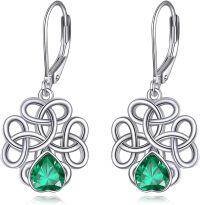 wholesale 925 Sterling Silver Celtic Knot Green Stone Drop Earrings for Women Irish Jewelry 3D Design Leverback Hooks Lightweight Hypoallergenic Gift Idea-celtic