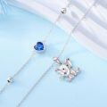 wholesale 925 Sterling Silver Heart Blue Cz Double Layer Chain Bracelet-0-4