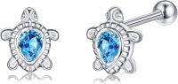 wholesale 925 Sterling Silver Blue Crystal Sea Turtle Stud Barbell Cartilage Piercing Jewelry for Women Girls 3 Pairs Set-Sea Turtle