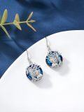 wholesale Sterling Silver Blue Crystal Tree of Life Animal Earrings (Cardinal Owl Fox Snake Sloth Giraffe) Dangle Jewelry Gift for Women-0-12