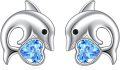 wholesale 925 Sterling Silver Dolphin Stud Earrings with Blue Crystal Stone - Cute Ocean Sea Life  for Her-0-0