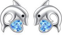 wholesale 925 Sterling Silver Dolphin Stud Earrings with Blue Crystal Stone - Cute Ocean Sea Life  for Her-Dolphin Stud Earrings