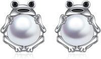 wholesale  Sterling Silver Moonstone Cat Frog Fox Axolotl Panda Cow Monkey Stud Earrings -Frog Pearl