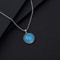 wholesale 925 Sterling Silver Round Blue Turquoise Filigree Pendant Necklace for Women-0-2