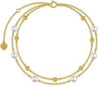 wholesale 14K Gold Chain with Pearls and Beads Anklet for Women - Adjustable Size-Yellow Gold