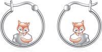 wholesale 925 Sterling Silver Fox Head Hoop Earrings w/ Gemstone - Gift Idea for Her-Fox Hoop Earring