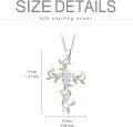 wholesale 925 Sterling Silver White Gold Plated Cross with Pink Simulated Opal and Green Leaves Pendant Necklaces for Women-0-5