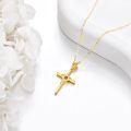 wholesale 14k Gold Cross Pendant With Braided Design And Amber Stone-0-2