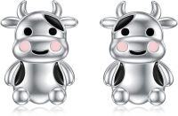 wholesale 925 Sterling Silver Cow Shape Stud Earrings with Pink Accents - Cute Animal  for Women-Cow