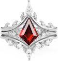 wholesale 925 Sterling Silver Garnet & Cubic Zirconia Kite Cut Engagement Ring Set for Women-0-0
