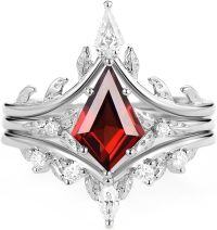 wholesale 925 Sterling Silver Garnet & Cubic Zirconia Kite Cut Engagement Ring Set for Women-Garnet