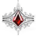 wholesale 925 Sterling Silver Garnet & Cubic Zirconia Kite Cut Engagement Ring Set for Women-0-0