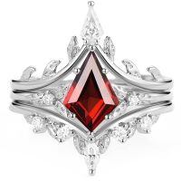 wholesale 925 Sterling Silver Garnet & Cubic Zirconia Kite Cut Engagement Ring Set for Women-Garnet