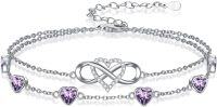 wholesale 925 Sterling Silver & Birthstone Crystal Heart Infinity Love Bracelet for Women - Adjustable Gift for Wife, Mom, Friend-Bracelet 7''-9''