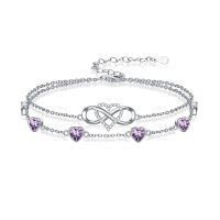 wholesale 925 Sterling Silver Purple Heart Crystal Infinity Bracelet For Women And Girls-Bracelet 7''-9''