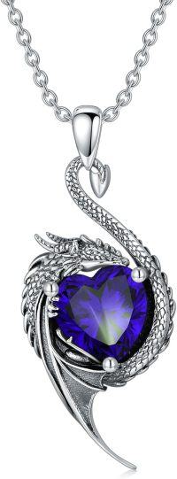 wholesale 925 Sterling Silver Birthstone Dragon Heart Pendant Necklace-September