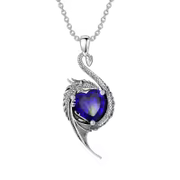 wholesale 925 Sterling Silver Birthstone Dragon Heart Pendant Necklace-September