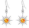 wholesale 925 Sterling Silver Starburst Orange Stone Dangle Earrings - Sunlight Inspired s-0-0