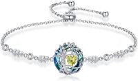 wholesale 925 Sterling Silver Austrian Crystal Tree of Life Birthstone Bracelet for Women-08-Aug-Peridot