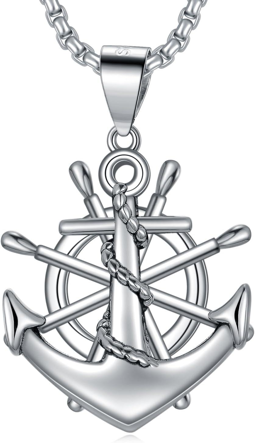 Sterling Silver Navy Rope Anchor Pendant Necklace for Men Women-0-1