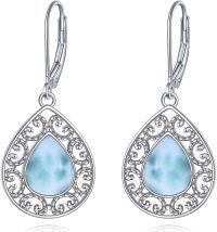 wholesale 925 Sterling Silver Larimar Teardrop Leverback Dangle Earrings for Women-N-Larimar