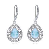 wholesale 925 Sterling Silver Larimar Drop Earrings Platinum Plated Filigree Teardrop Dangle Earrings For Women-N-Larimar