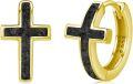 wholesale Gold 925 Sterling Silver Cross Huggie Hoop Earrings with Black Onyx Inlay-0-0