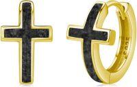 wholesale Gold 925 Sterling Silver Cross Huggie Hoop Earrings with Black Onyx Inlay-Black Onyx（Gold）