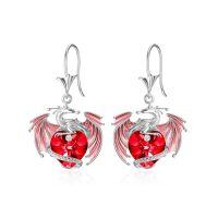 wholesale 925 Sterling Silver Dragon Heart Red Cubic Zirconia Drop Earrings For Women-07-Jul