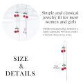 wholesale 925 Sterling Silver Cherry Drop Earrings Platinum Plated Red Fruit Green Leaf Chain For Women-0-4