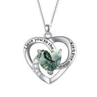 wholesale 925 Sterling Silver Heart Pendant Necklace With Green Stone And 'i Love You To The Moon And Back' Engraving-05-Heart Moss Agate
