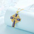 wholesale Gold 925 Sterling Silver Lapis Lazuli Celtic Cross Trinity Knot Pendant Necklace-0-1