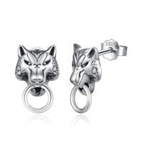 wholesale 925 Sterling Silver Wolf Head Stud Earrings for Women Girls  Ideas-Wolf