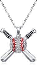 wholesale 925 Sterling Silver Baseball Bat & Ball Sporty Charm Pendant Necklaces for Women-0-0