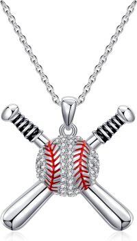 wholesale 925 Sterling Silver Baseball Bat & Ball Sporty Charm Pendant Necklaces for Women-Softball