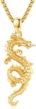 wholesale Gold 925 Sterling Silver Dragon Pendant Necklace for Men Women Valentines Day Gifts-0-0
