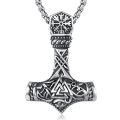 wholesale Silver Plated Copper Oxidized Black Viking Thor Hammer Mjolnir Pendant Necklace-0-0