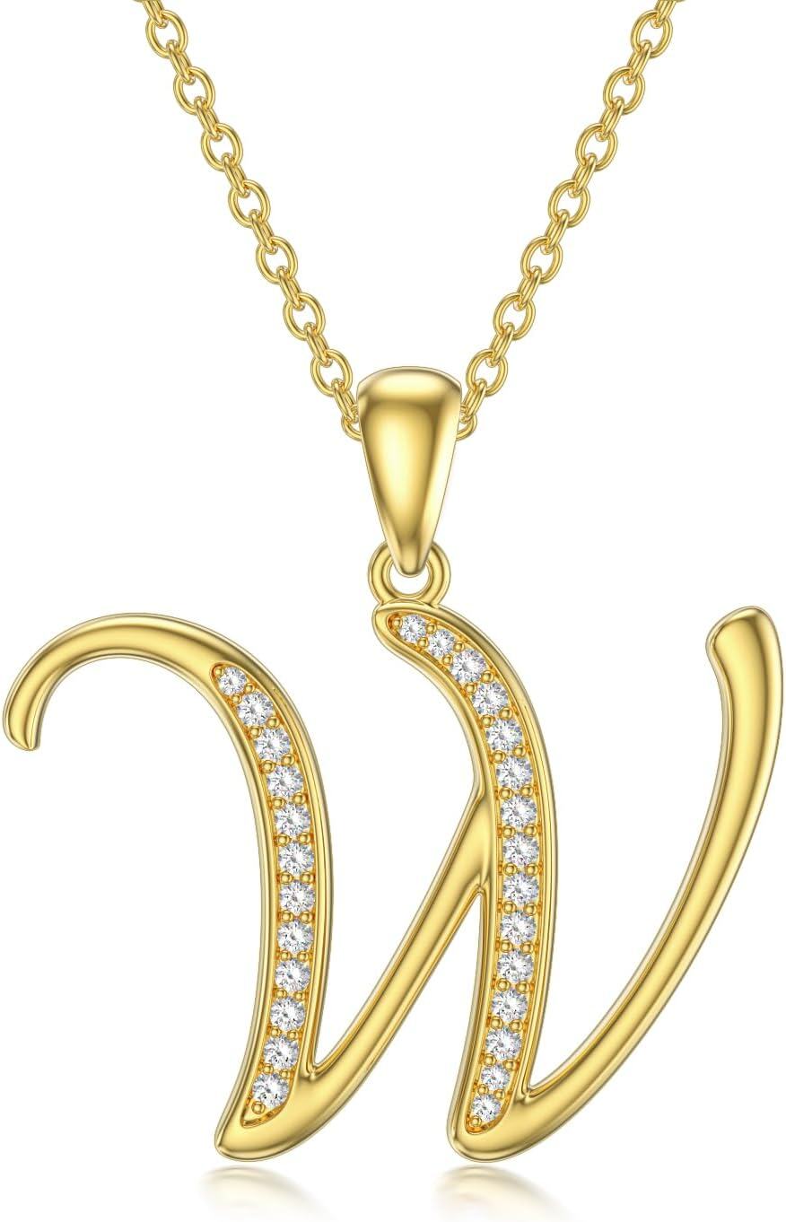 wholesale 14K Gold Moissanite A Z Initial Necklace for Women 16+2 -W