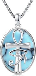 wholesale 925 Sterling Silver Blue Turquoise and Black Onyx Eye of Horus Cross Pendant Necklace -0-0