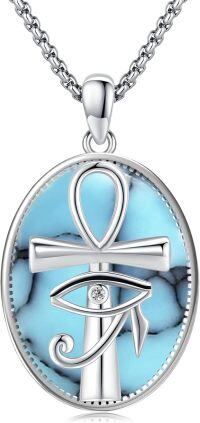 wholesale 925 Sterling Silver Blue Turquoise and Black Onyx Eye of Horus Cross Pendant Necklace -Turquoise