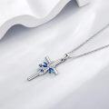 wholesale 925 Sterling Silver Dragonfly Cross Pendant Necklace Blue Enamel Jewelry for Women Girls Gift 45cm Chain Length-0-2