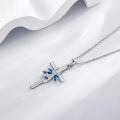 wholesale 925 Sterling Silver Dragonfly Cross Pendant Necklace Blue Enamel Jewelry for Women Girls Gift 45cm Chain Length-0-2