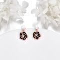 wholesale 925 Sterling Silver Black Enamel Rose Pearl Drop Earrings for Women s-0-1