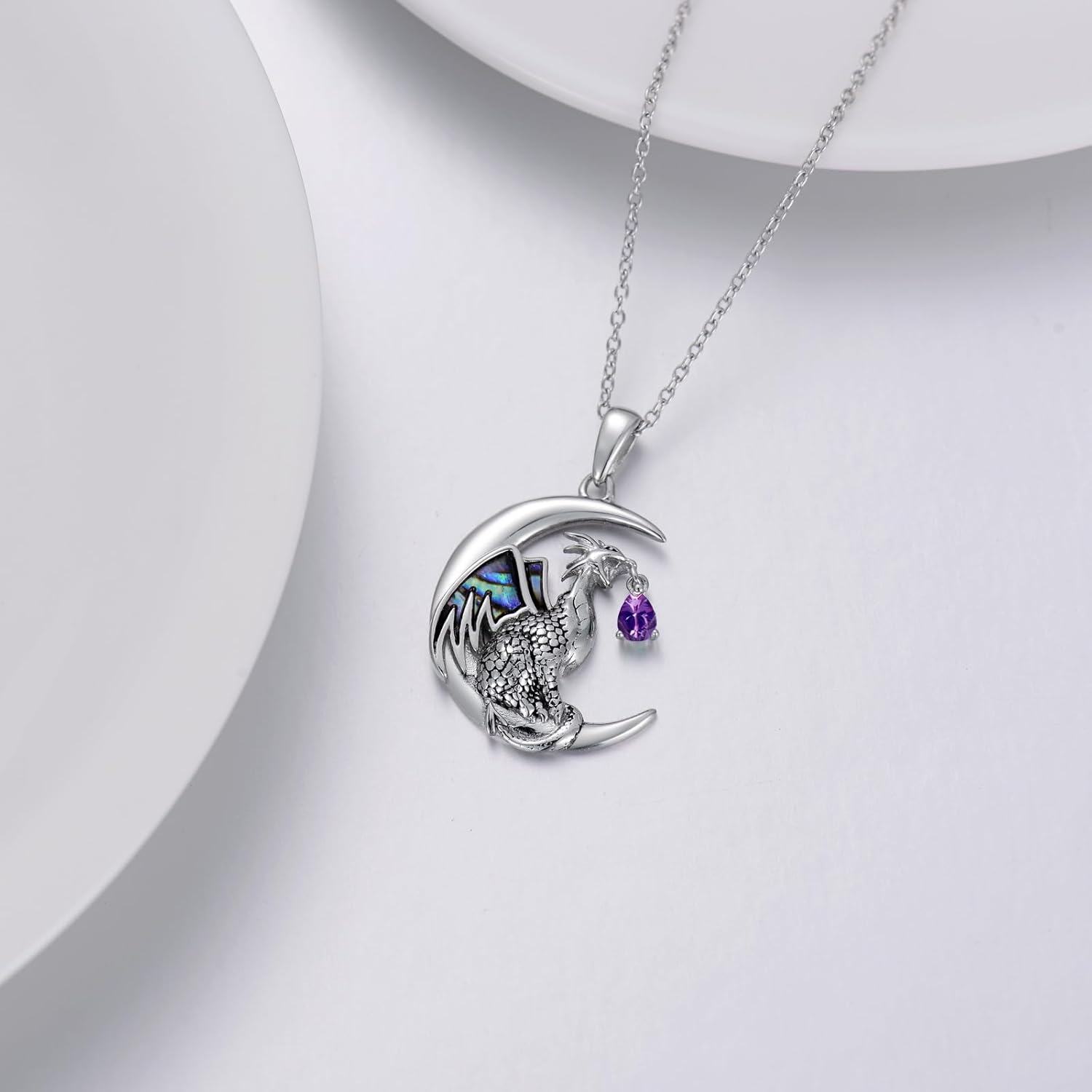 wholesale 925 Sterling Silver Birthstone Dragon Wyvern Pendant Necklace for Women-0-2