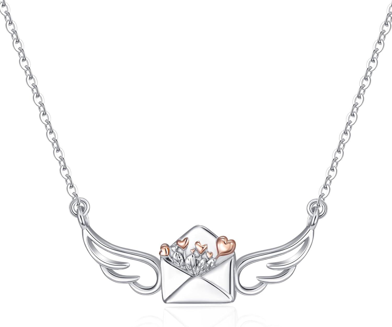 Sterling Silver Flower Necklace (Sunflower Lily Daffodil Lotus Daisy Rose Hibiscus Lavender Scottish Thistle Forget Me Not) Flower of Life Jewelry Gifts for Women-Envelope Love Flower