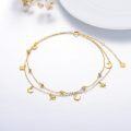 wholesale 14K Yellow Gold Beaded Star & Moon Charm Ankle Anklet for Women (8+2)-0-3