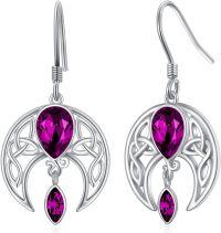 wholesale Sterling Silver Crystal Celtic Moon Dangle Earrings Birthstone Gift-Simulated Amethyst