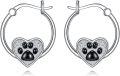wholesale 925 Sterling Silver Heart-shaped Dog Paw Print Hoop Earrings for Women and Girls-0-0