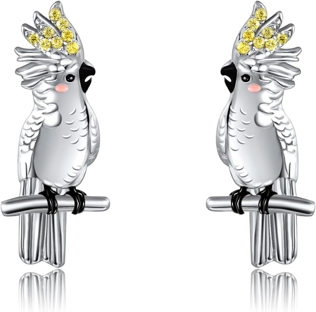 Sterling Silver Animal Earrings Horse Bee Llama Owl Jellyfish Parrot Bunny Duck Penguin Flamingo Paw Print Panda Dolphin Hummingbird for Mom-Parrot Stud-Parrot Stud