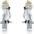 wholesale 925 Sterling Silver Bird Stud Earrings - Cockatoo Design with Yellow Stones and Pink Beak for Women's-0-0